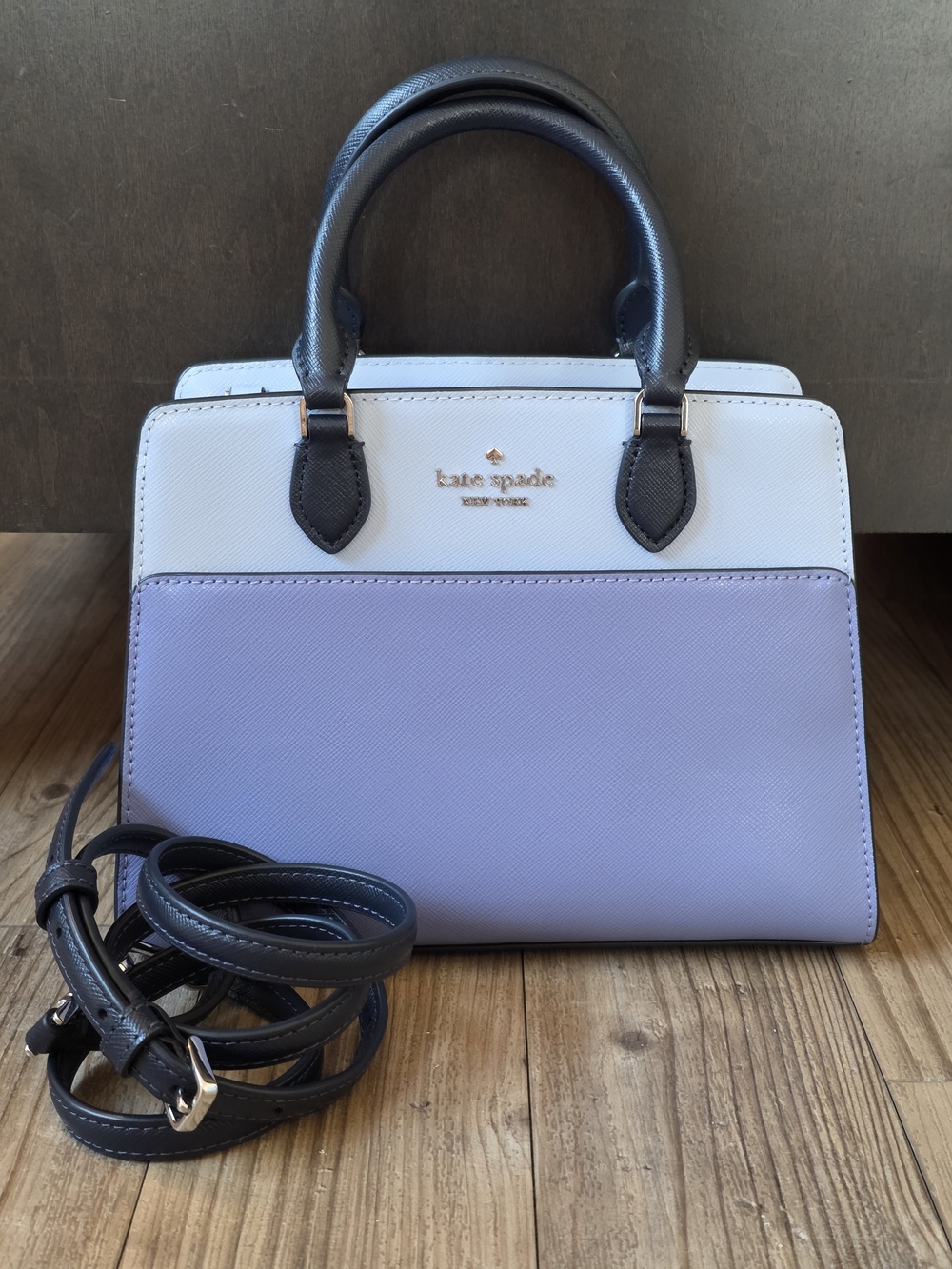 Kate Spade Madison Colorblock Saffiano Leather Medium Satchel Evening Blue Iris